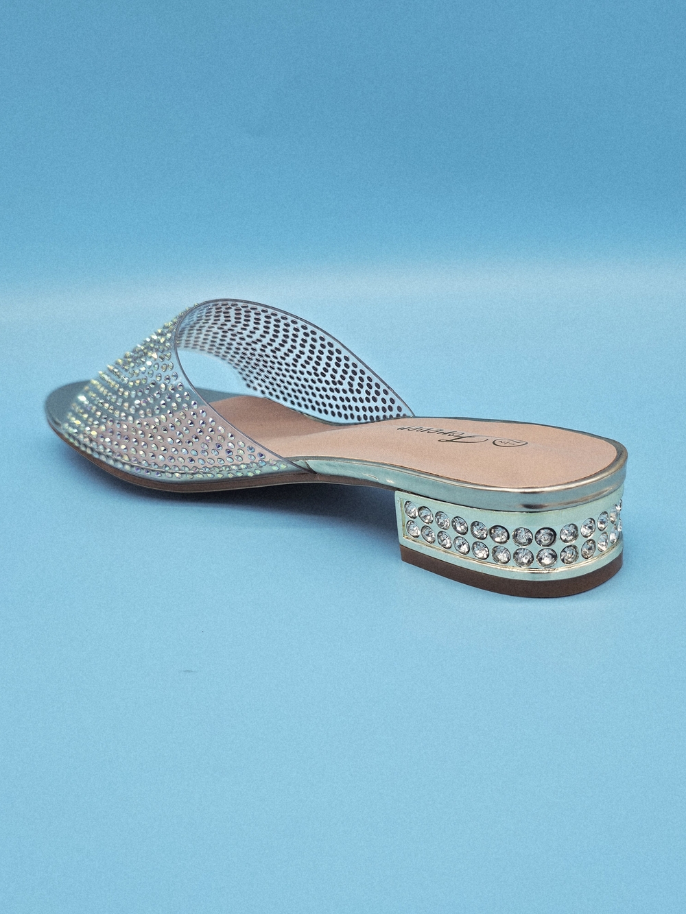 Forever Link Clear Iridescent Rhinestone Slide Mules - Picture 3 of 4